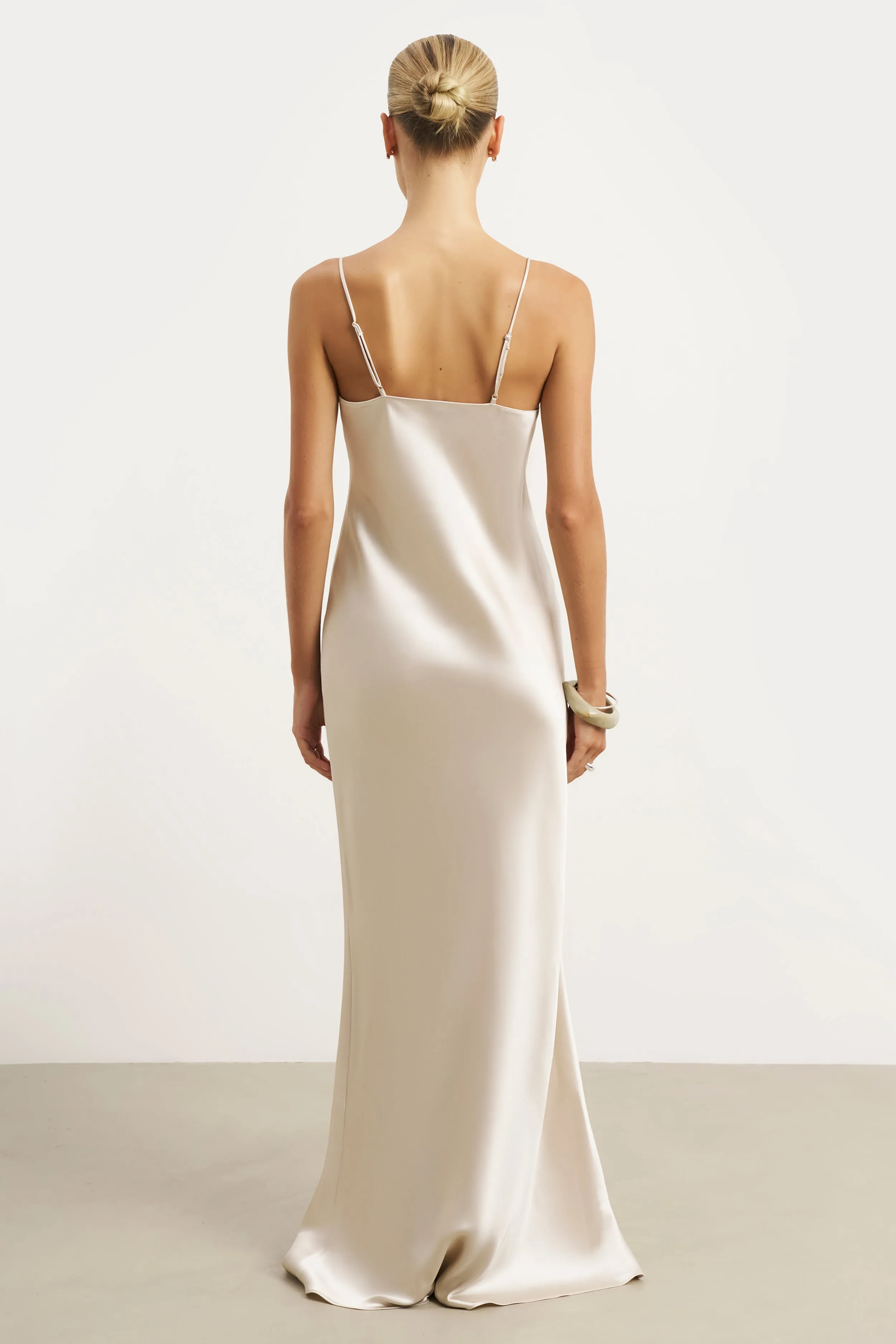 Satin Lace Detail Camisole Maxi Dress - Champagne Muted Tones Flattering Style