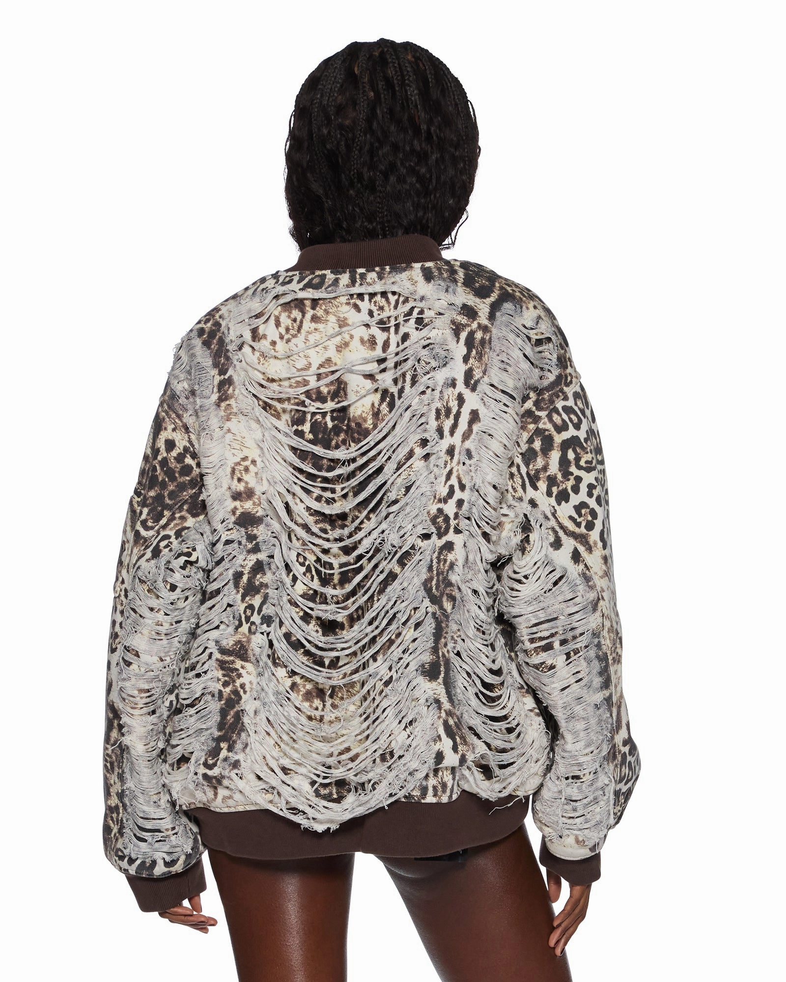 MOWALOLA BOMBER CHEETAH TRASHED LongSleeve Eco Friendly Blend