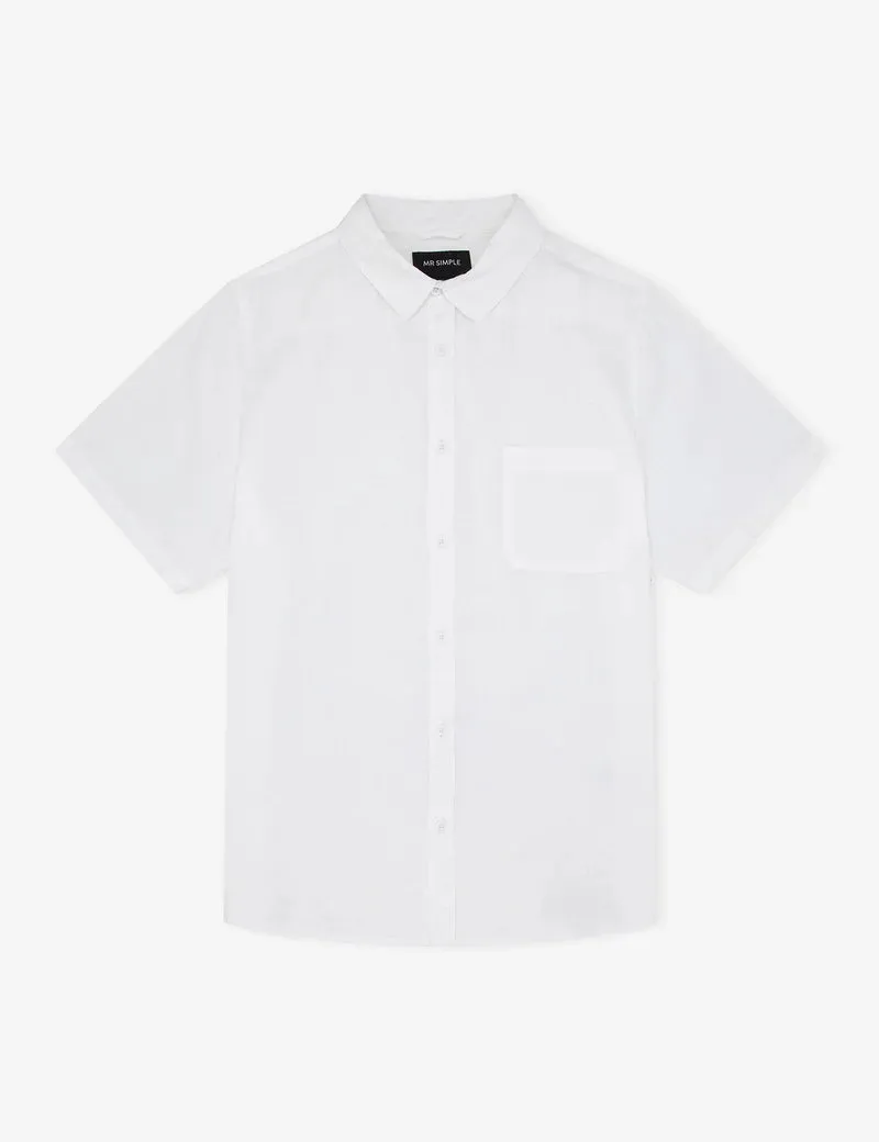MR SIMPLE - Linen Short Sleeve Shirt  White