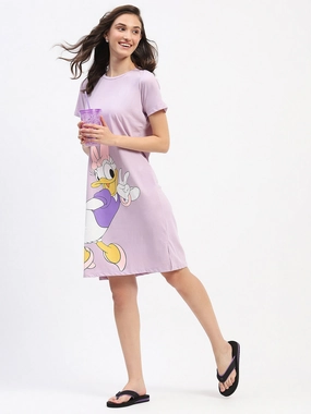 mSECRET Disney Graphic Print Cotton Lilac Sleep Shirt Dress London Cool