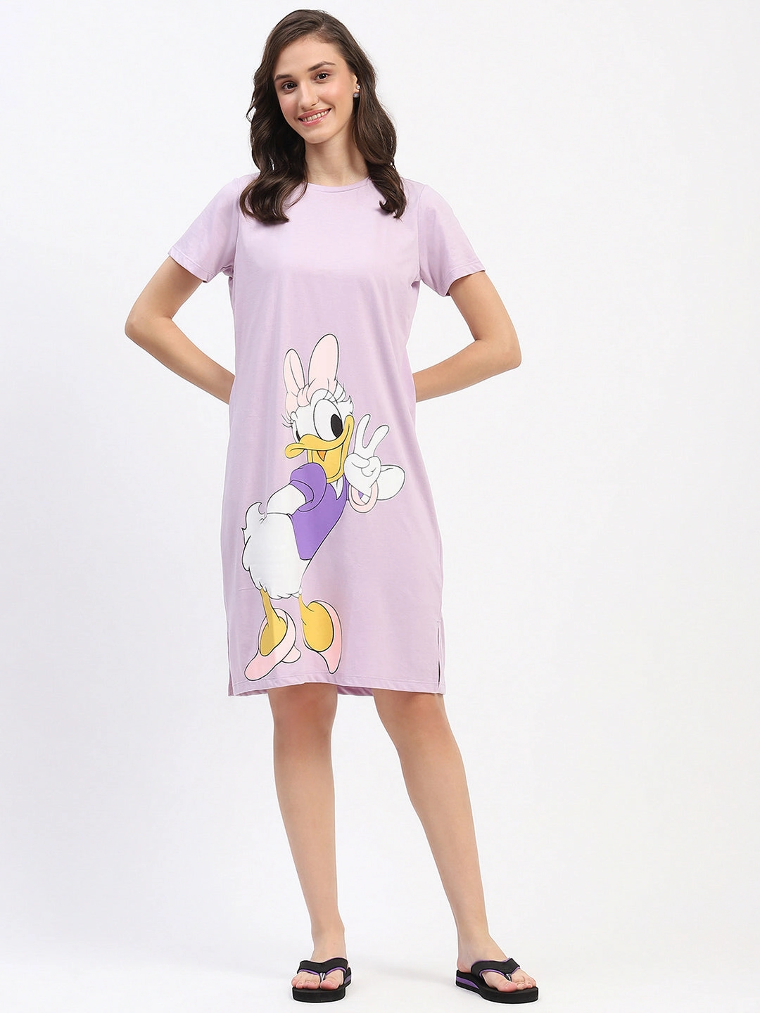 mSECRET Disney Graphic Print Cotton Lilac Sleep Shirt Dress Effortless Fit Design City Ready