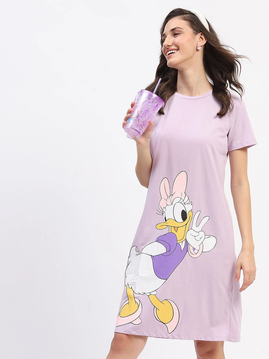 Bright bold dress Gentle Aesthetic mSECRET Disney Graphic Print Cotton Lilac Sleep Shirt Dress