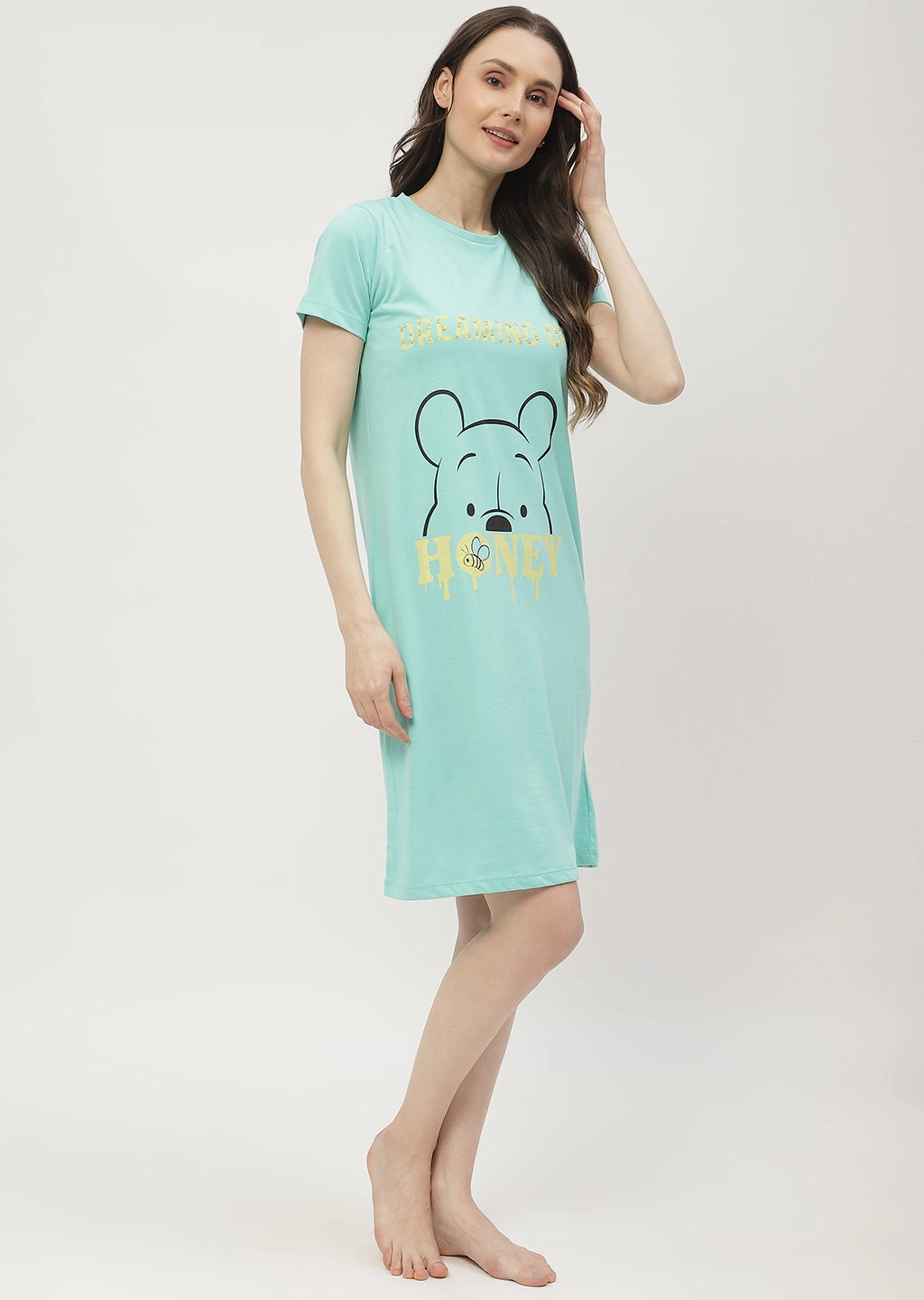 mSECRET Disney Pooh Printed Mint Green Nightdress Fluid movement Flawless Waistband