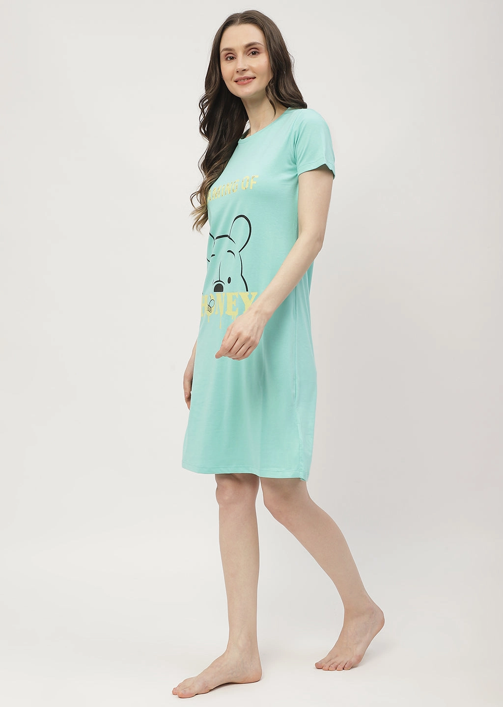 mSECRET Disney Pooh Printed Mint Green Nightdress Street-Style Winter Wrap