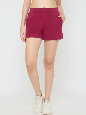 Weekend Fashion Simple Outfit mSECRET Elasticated Hem Wine Red Cotton Blend Shorts