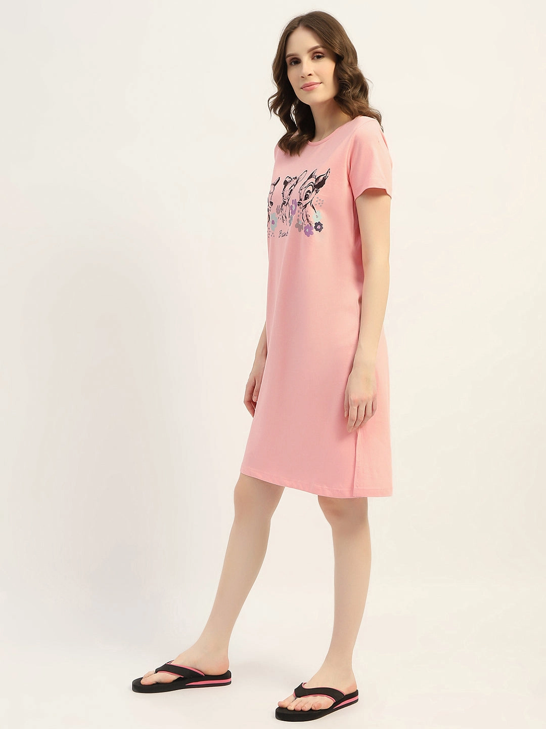 EcoFriendlyDye Satin Soft mSECRET Printed Peach Cotton Nightdress
