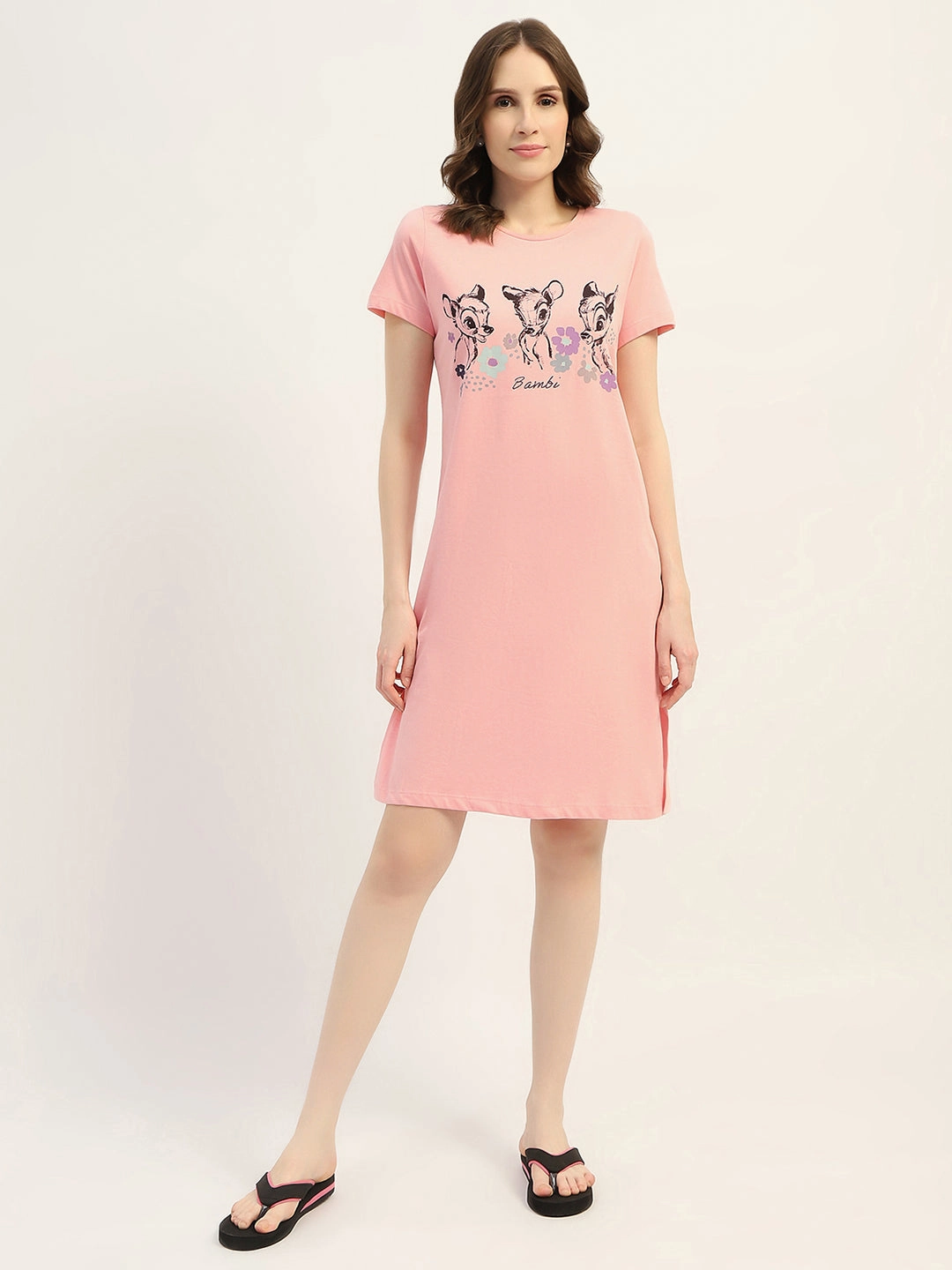Airy Weave mSECRET Printed Peach Cotton Nightdress