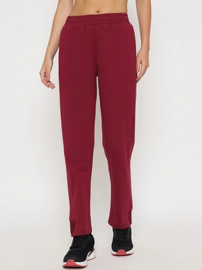 mSECRET Straight Fit Wine Red Cotton Blend Track Bottom AntiStaticLining Adjustable Drawcord