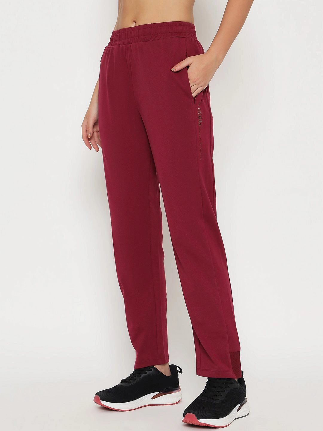 Soft Touch Material mSECRET Straight Fit Wine Red Cotton Blend Track Bottom