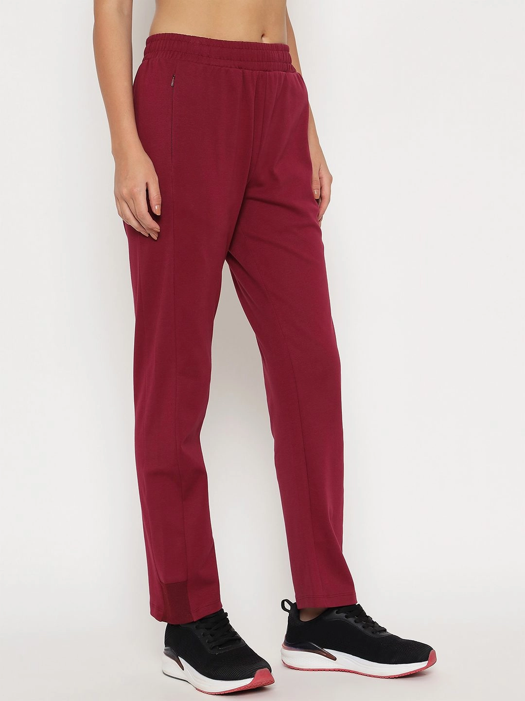 Chic Design mSECRET Straight Fit Wine Red Cotton Blend Track Bottom