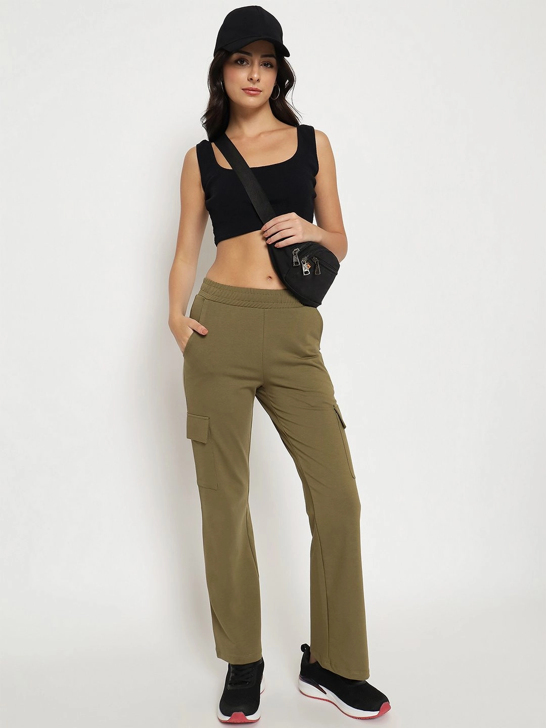 mSECRET Straight Olive Green Cargo Track Bottoms Stable Shape