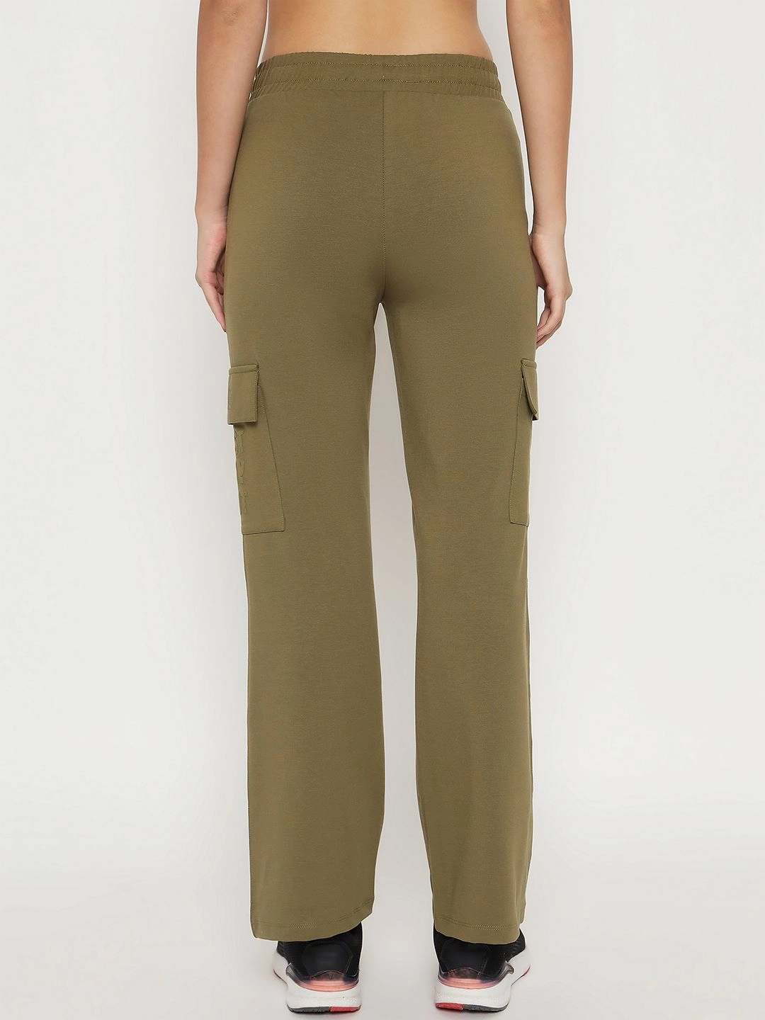 Plaid detail mSECRET Straight Olive Green Cargo Track Bottoms