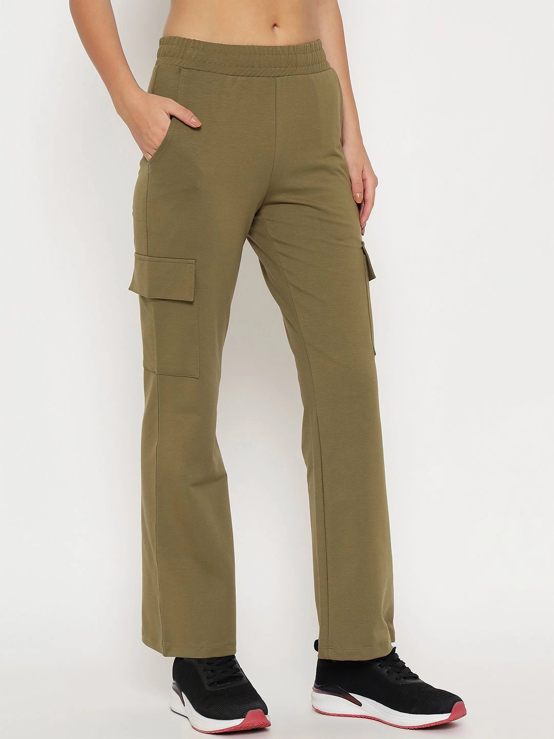 Relaxed Lines Durable Waistband mSECRET Straight Olive Green Cargo Track Bottoms