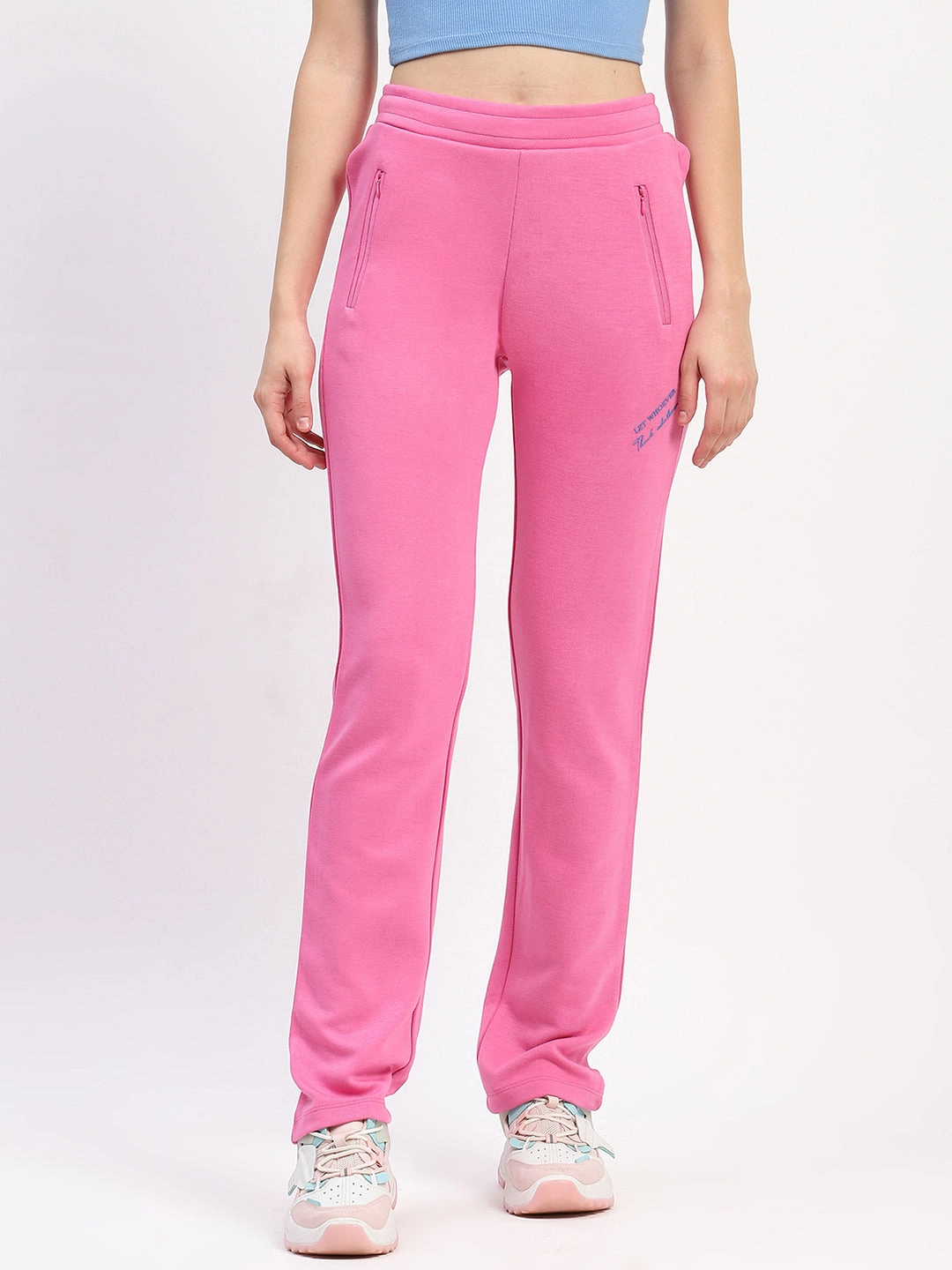 Comfy Active mSECRET Typography Detailing Straight leg Front Zipper Pink Track Bottoms