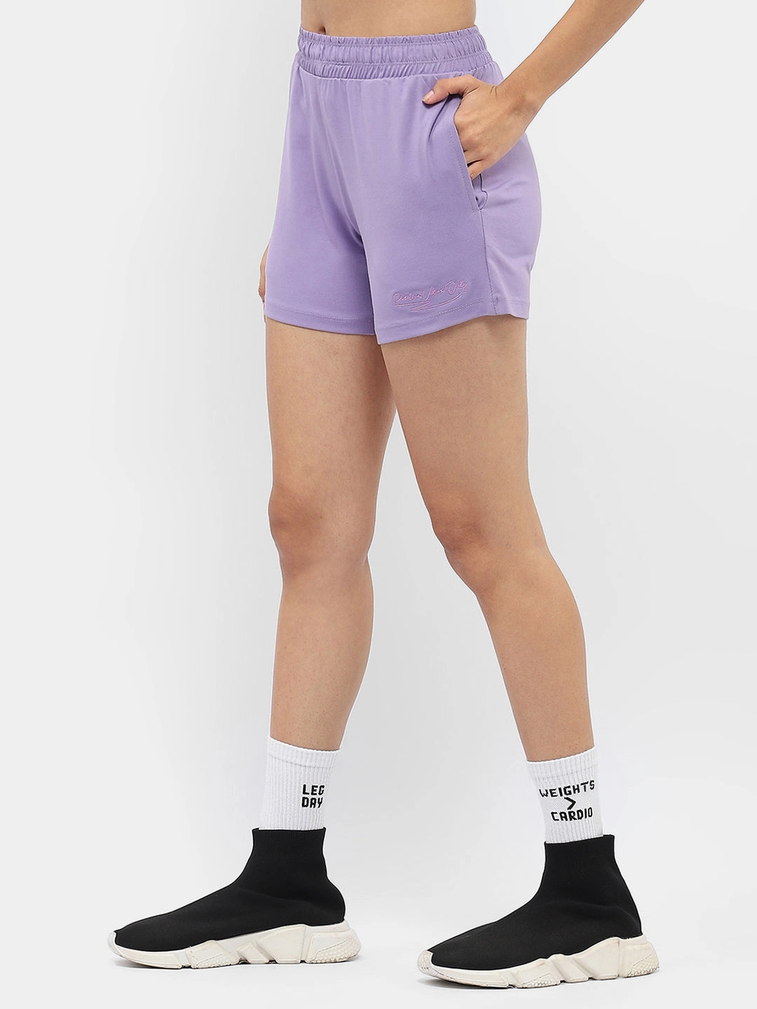 Lounge-friendly Side zipper mSECRET Typography Lavender Running Shorts