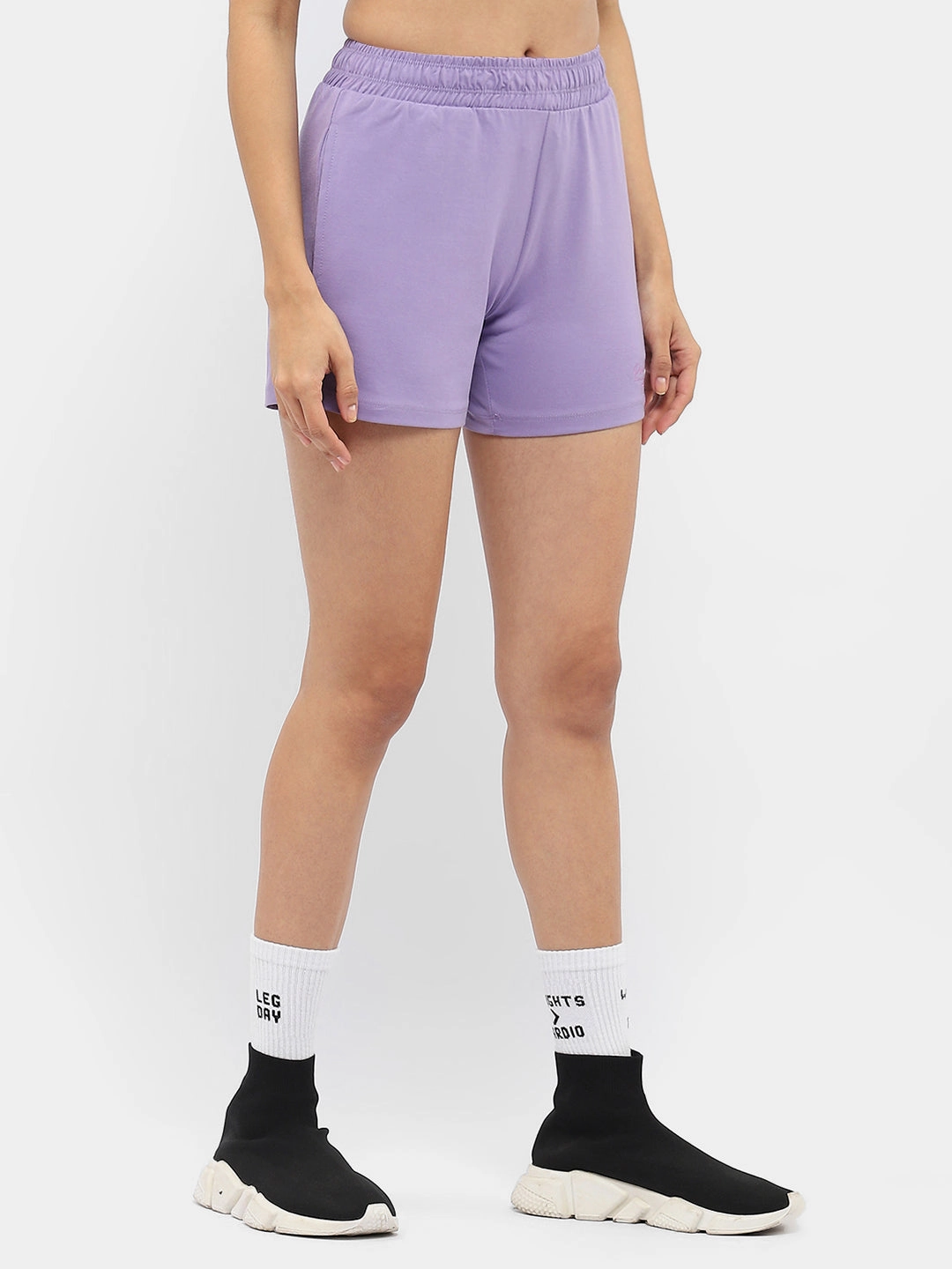 Hip Friendly Pockets Stretch Panel mSECRET Typography Lavender Running Shorts