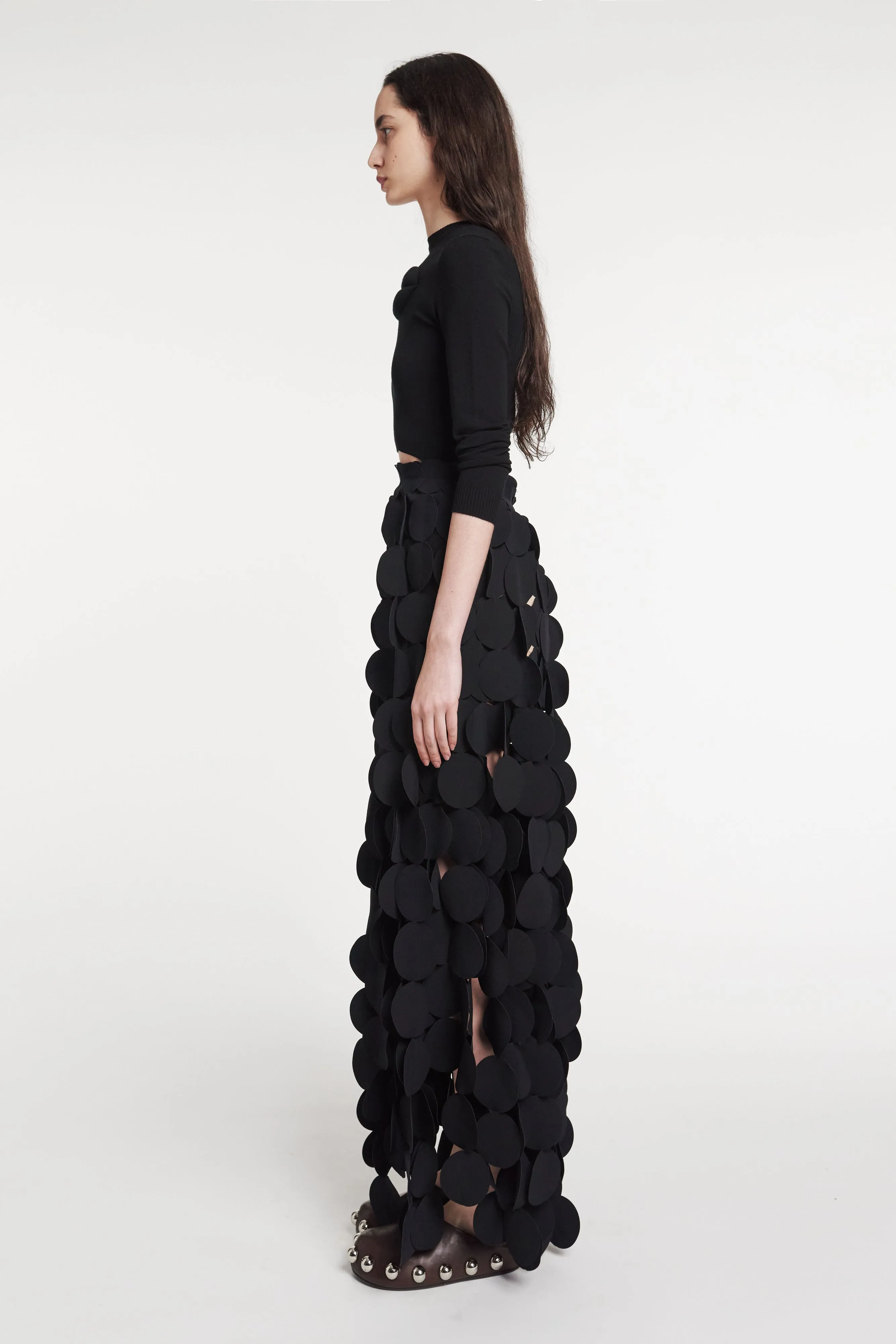 Bold Finish Floor Length Multi Circle Layered Maxi Skirt Black