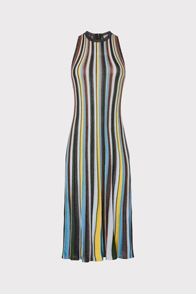 Multi Stripe Halter Knit Midi Dress Soft Finish
