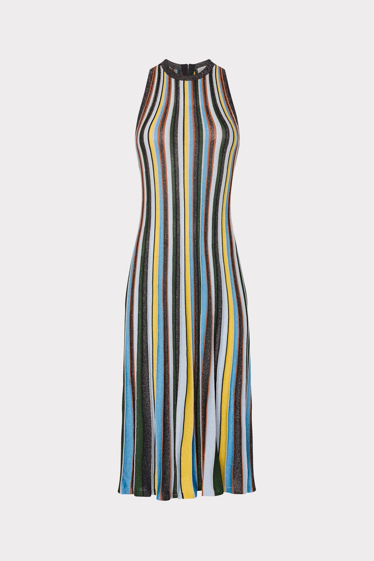 Crew Neckline Multi Stripe Halter Knit Midi Dress