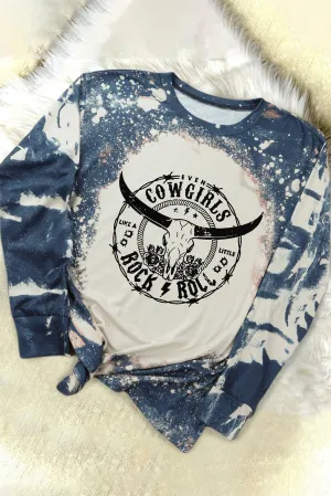 Multicolor COWGIRLS ROCK ROLL Graphic Print Long Sleeve Top