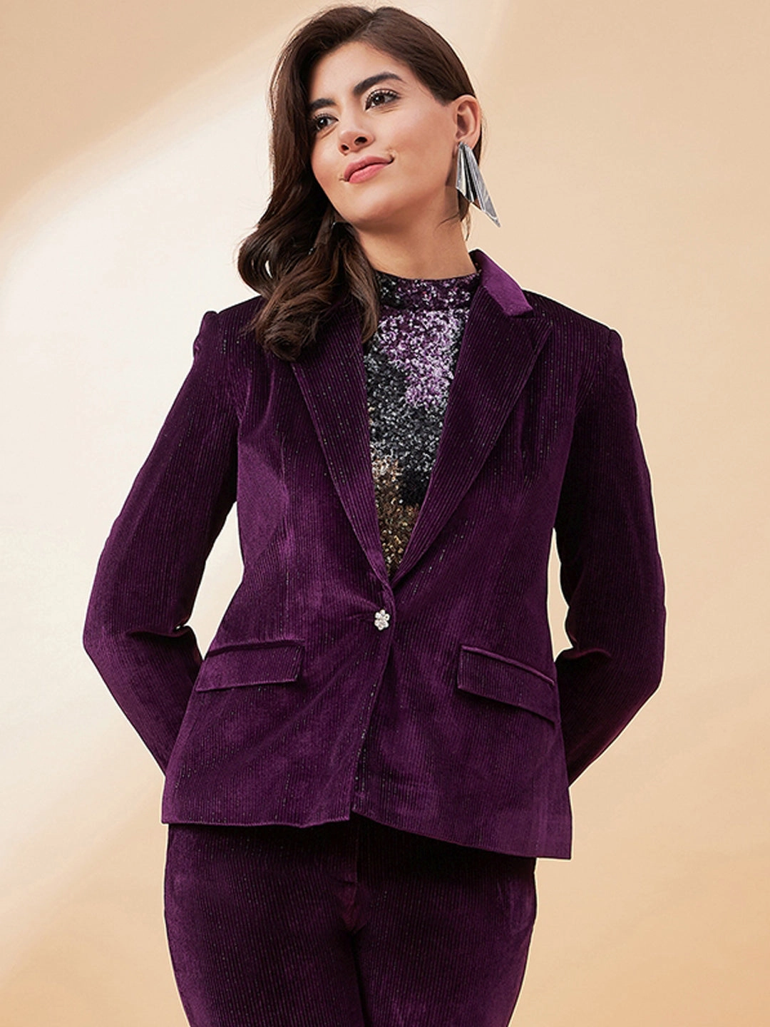 Non Restrictive Fit Madame Purple Notched-Lapel Blazer