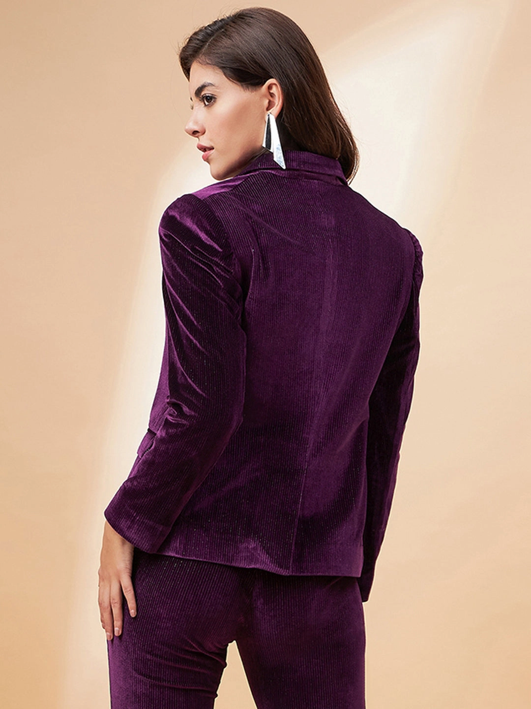 Madame Purple Notched-Lapel Blazer Fade Resistant Dye Method Clean Silhouette
