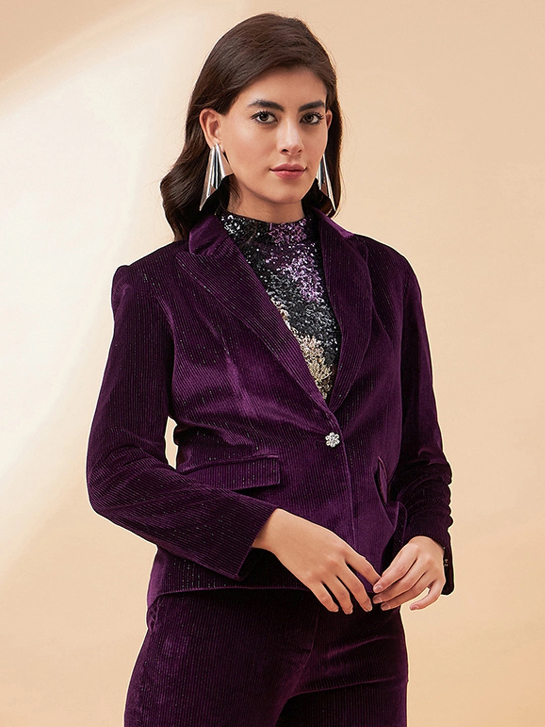 MultiLayerSystem Madame Purple Notched-Lapel Blazer