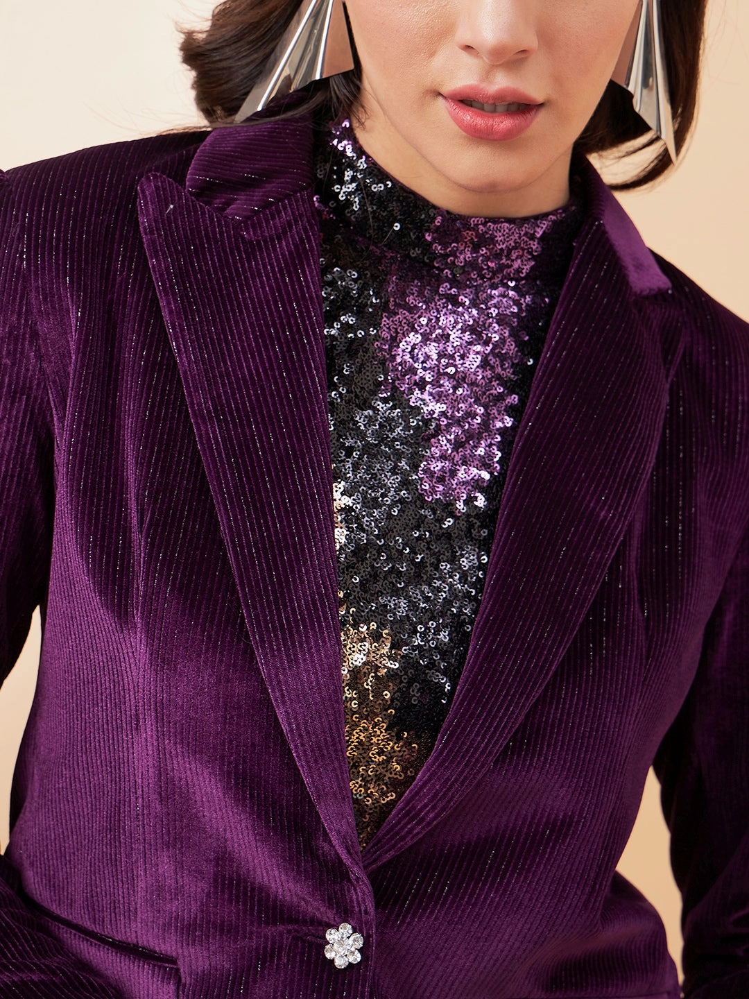 Multi Pocket System Madame Purple Notched-Lapel Blazer