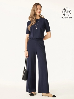 Biodegradable Fiber Blend Trendy Cardigan 2Pcs Set Crewneck Brami with Banded Hem & Mid Rise Wide Leg Petite Pants with Pockets