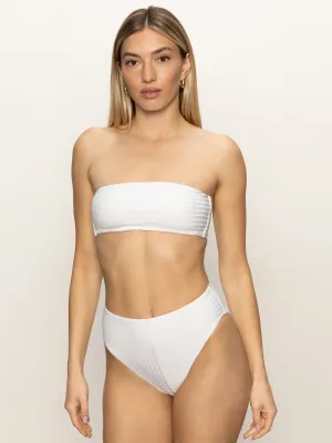 Raw Edge Detail Refresh Rib Bandeau Bikini Top White