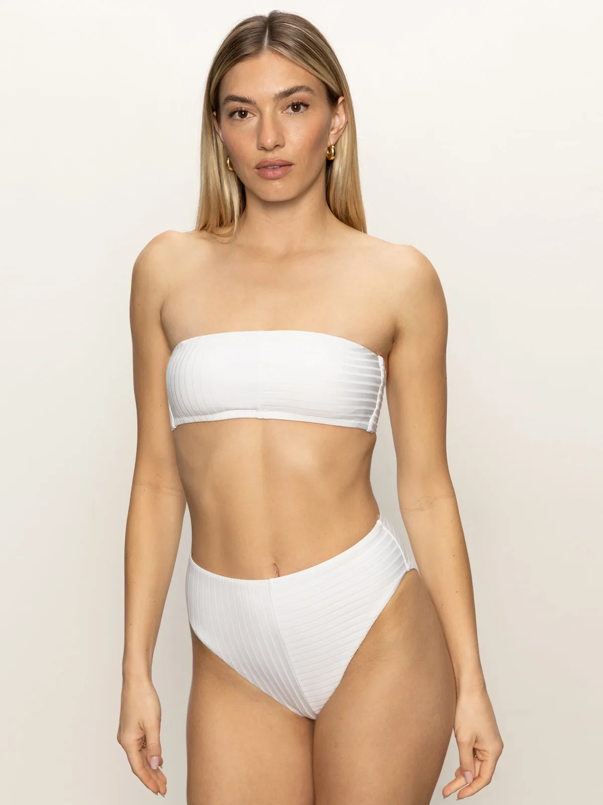 Raw Edge Detail Refresh Rib Bandeau Bikini Top White