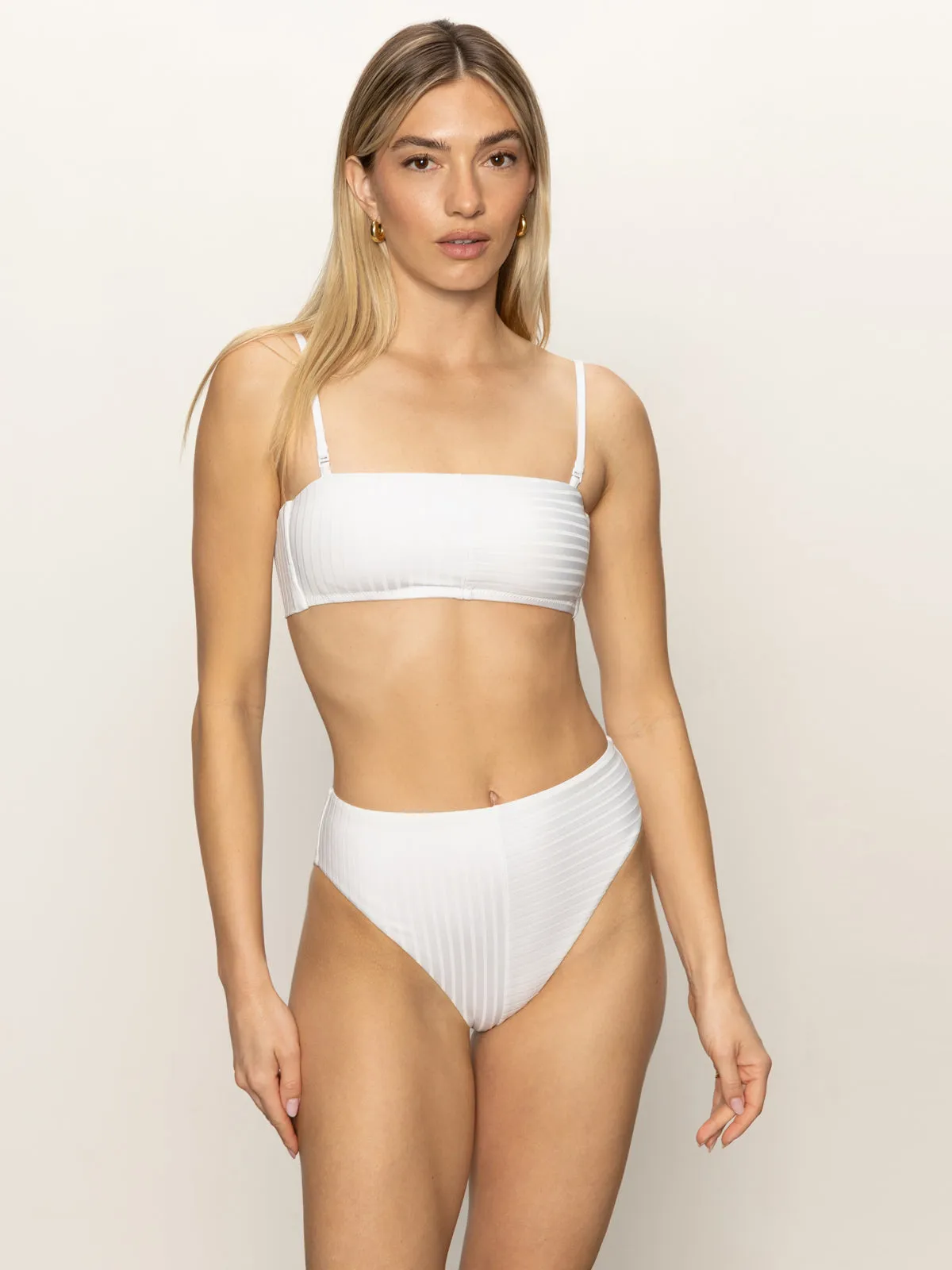 Refresh Rib Bandeau Bikini Top White Stretchable Neckline SnagFreeKnit
