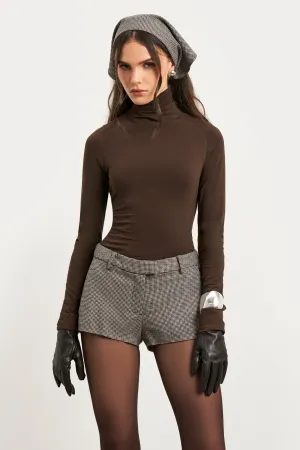 QuickRelease Closure Semi Sheer High Neck Longsleeve Top -  Carob