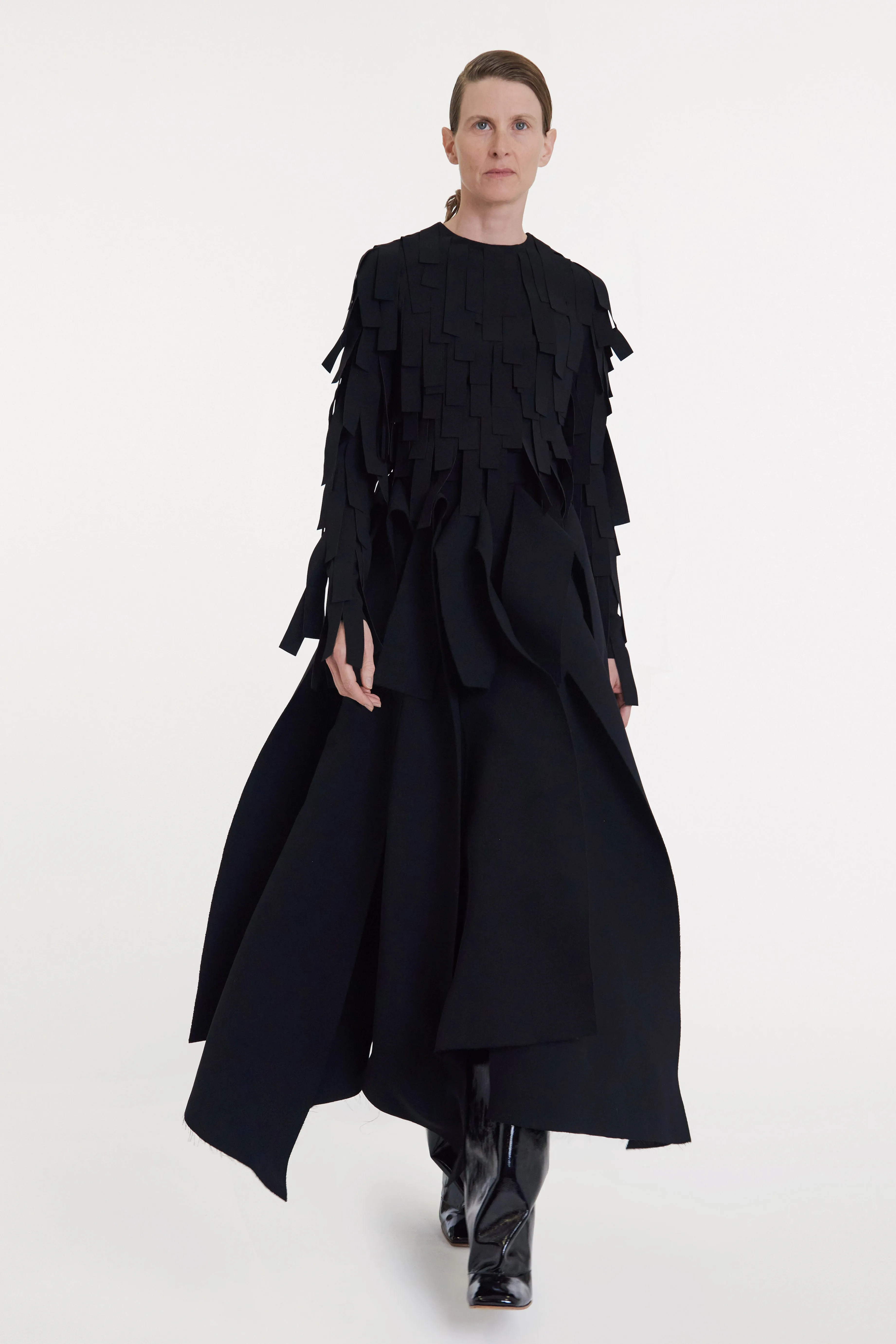 Multiple Asymmetric Panels Skirt Black Glossy Texture