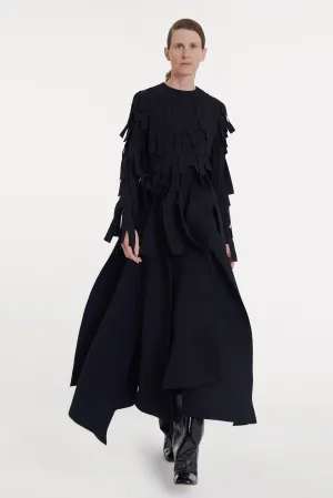 Multiple Asymmetric Panels Skirt Black Glossy Texture