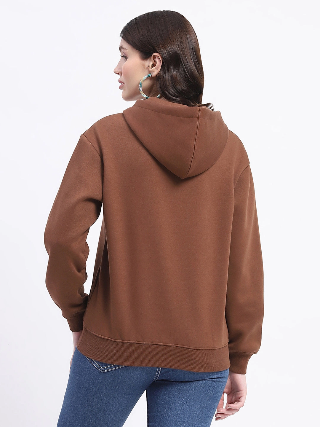Madame Fleece Embroidered Closed Brown Hooded Sweatshirt product mass production efficiency absorbent