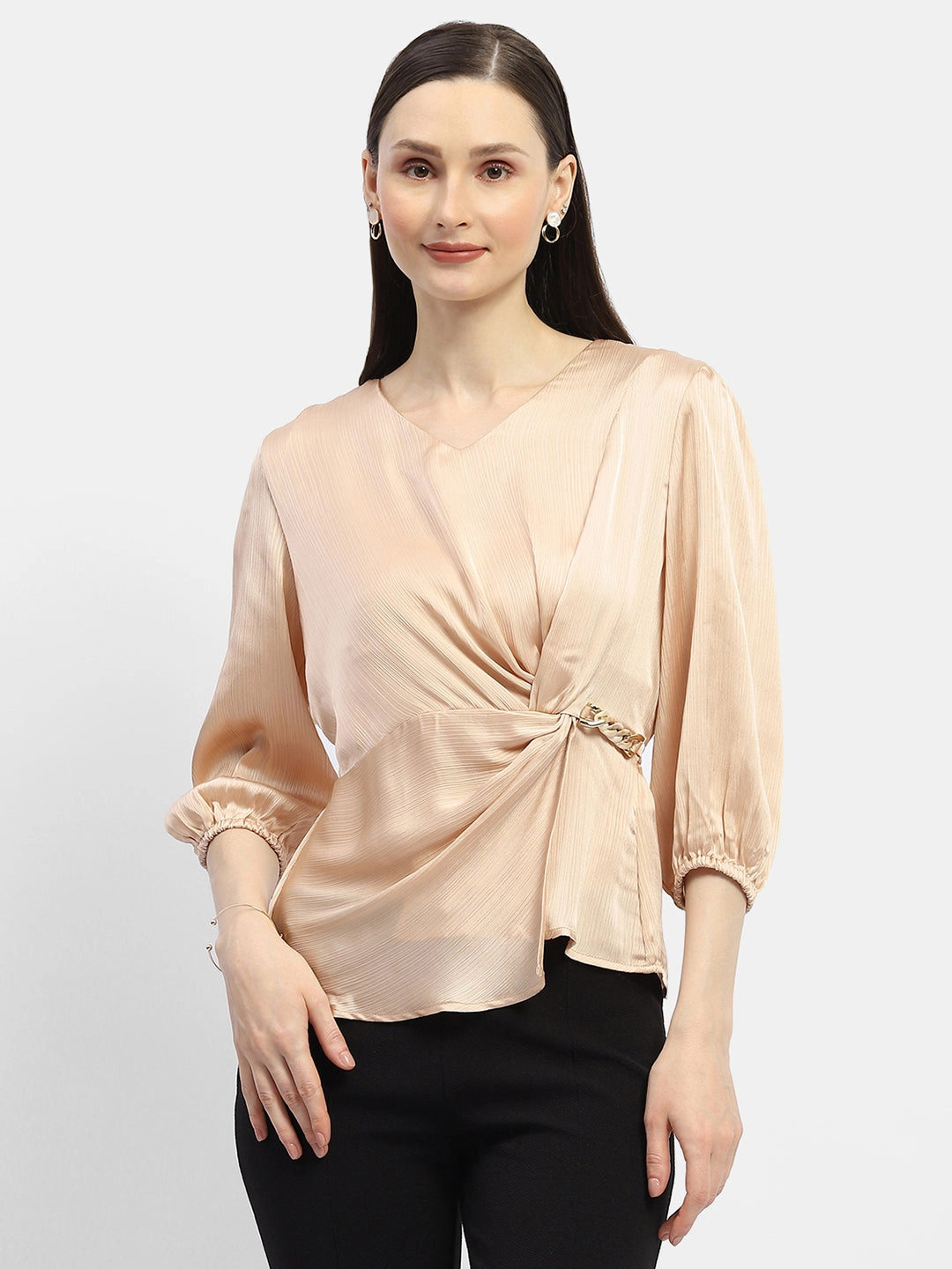 Madame Peasant Sleeve Golden Chain Adorned Top ReflectiveDetails
