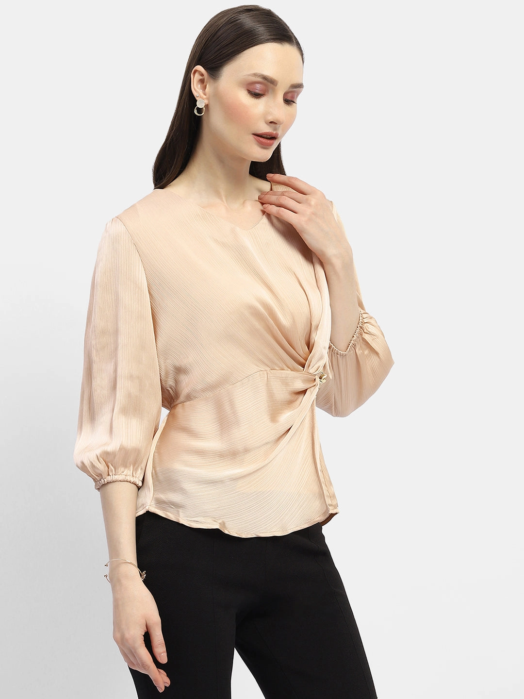 Madame Peasant Sleeve Golden Chain Adorned Top AthleisureReady Hypoallergenic Fiber