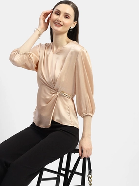 SweatAbsorbent Madame Peasant Sleeve Golden Chain Adorned Top