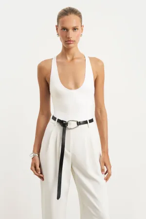 Hidden Ventilation Zones Bonded Seam Tape Scoop Neck Racer Bodysuit - White