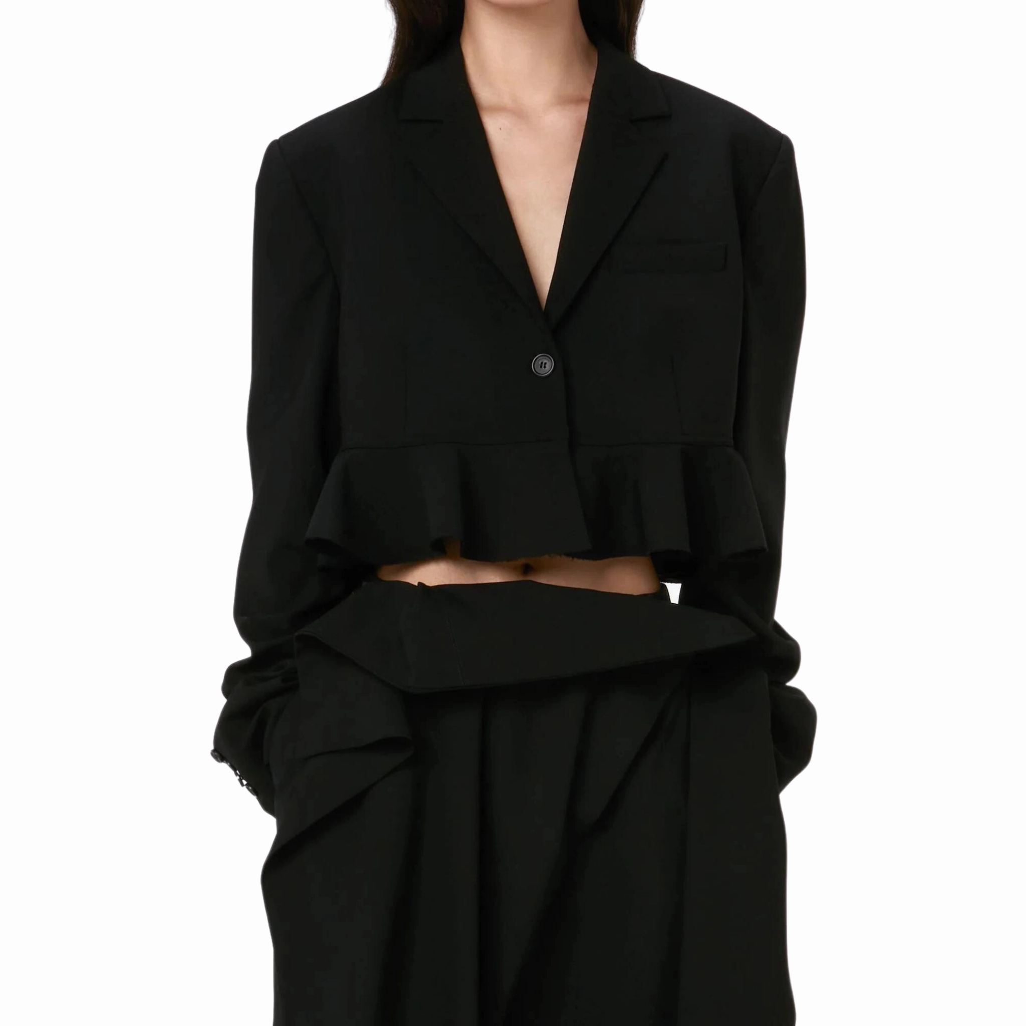 Cropped Ruffle Hem Jacket Flexible Layer Fit Compression Fit Technology