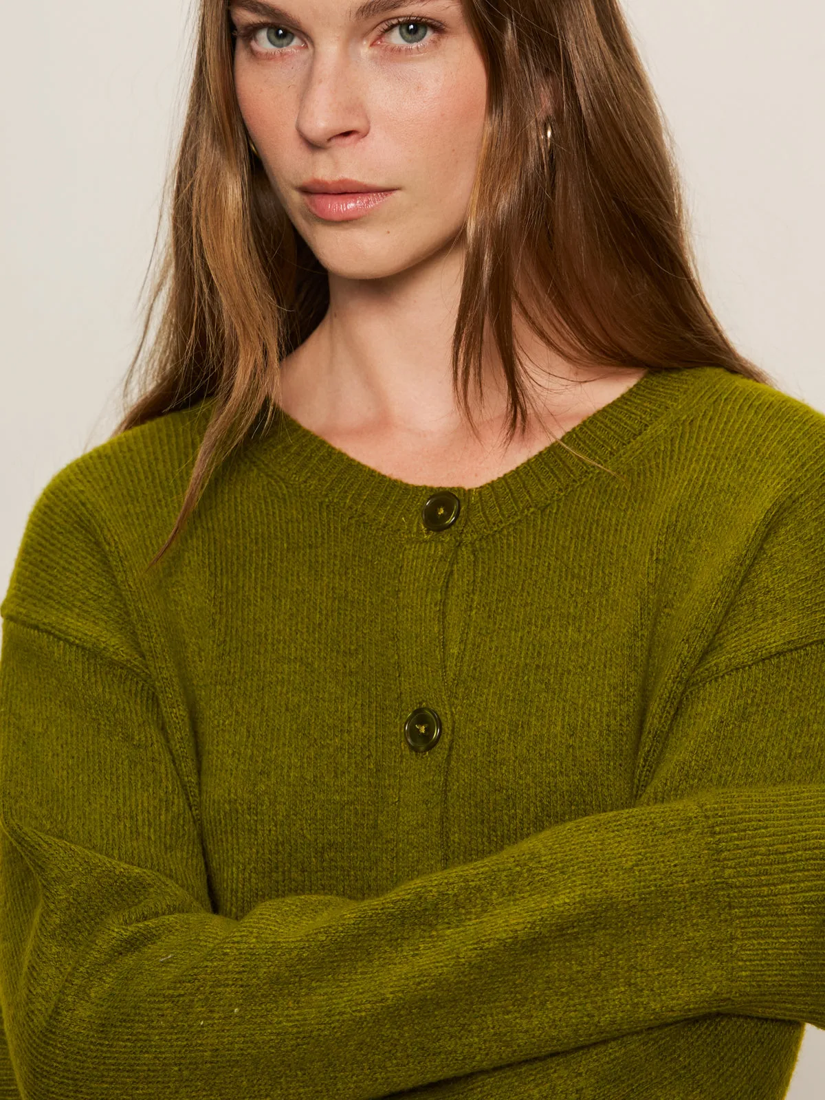 Professional Wear Stretch Woven Material Must-Have Cardi Martini Olive