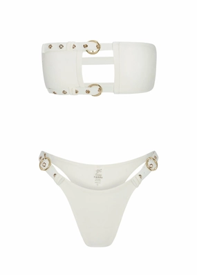 My Darling Bandeau Buckle Bikini Top | Ivory Elasticated Trim Sporty Design