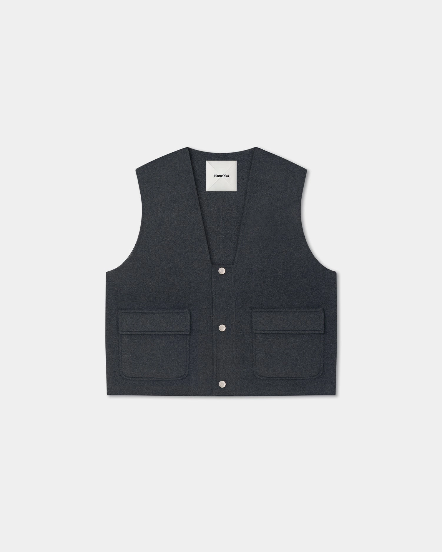 Mykel - Cropped Double Wool Vest - Grey Melange Party - Wear