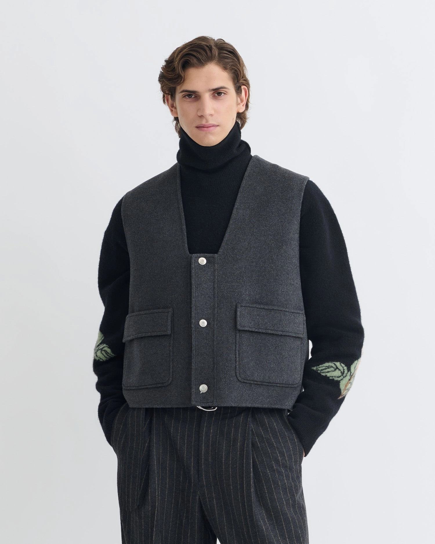 Safe Mykel - Cropped Double Wool Vest - Grey Melange