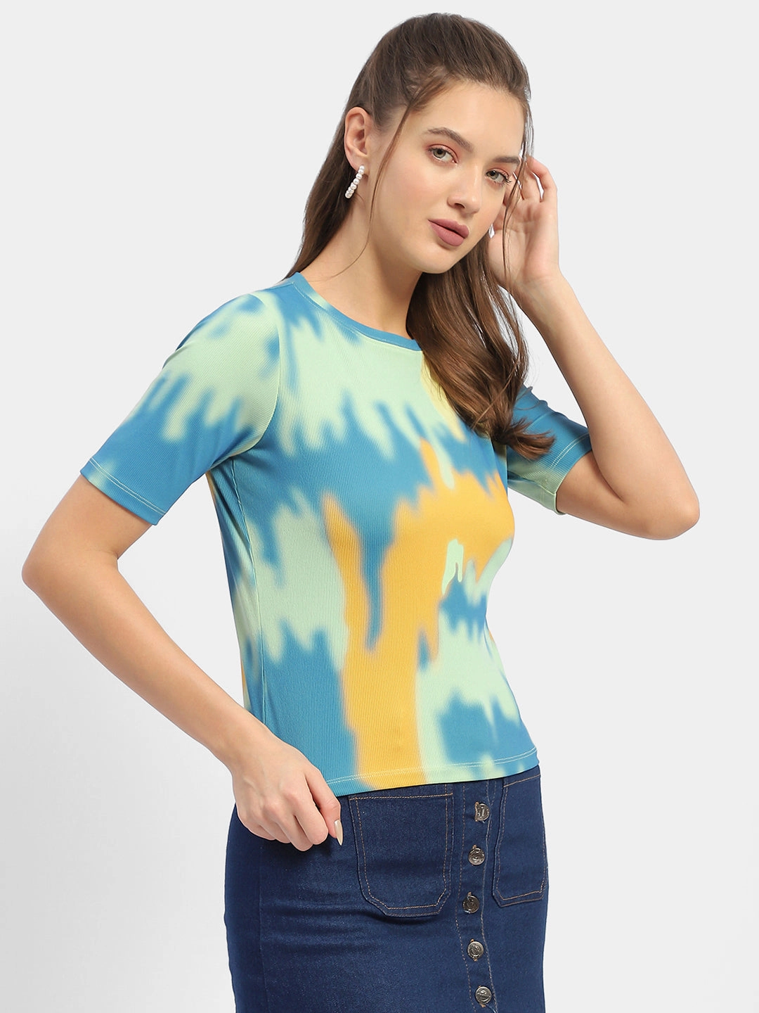 Simple and Relaxed Durable Color Retention Madame Abstract Print Orange Regular T-Shirt
