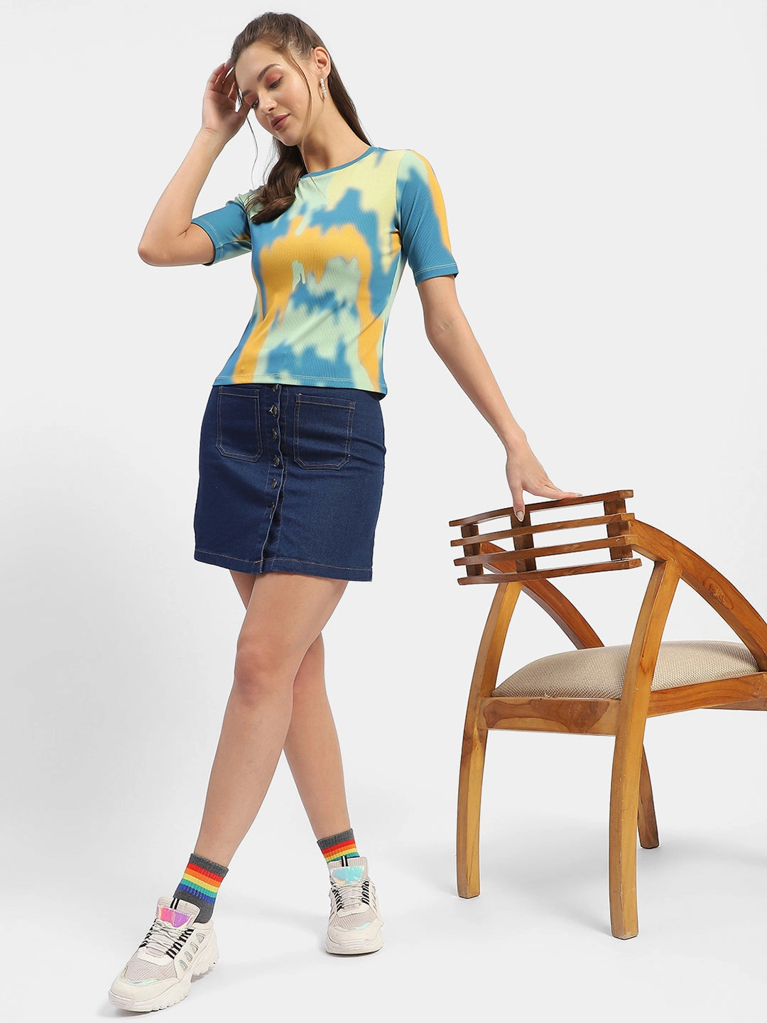 Madame Abstract Print Orange Regular T-Shirt Breathable Performance Wear Quick Slip