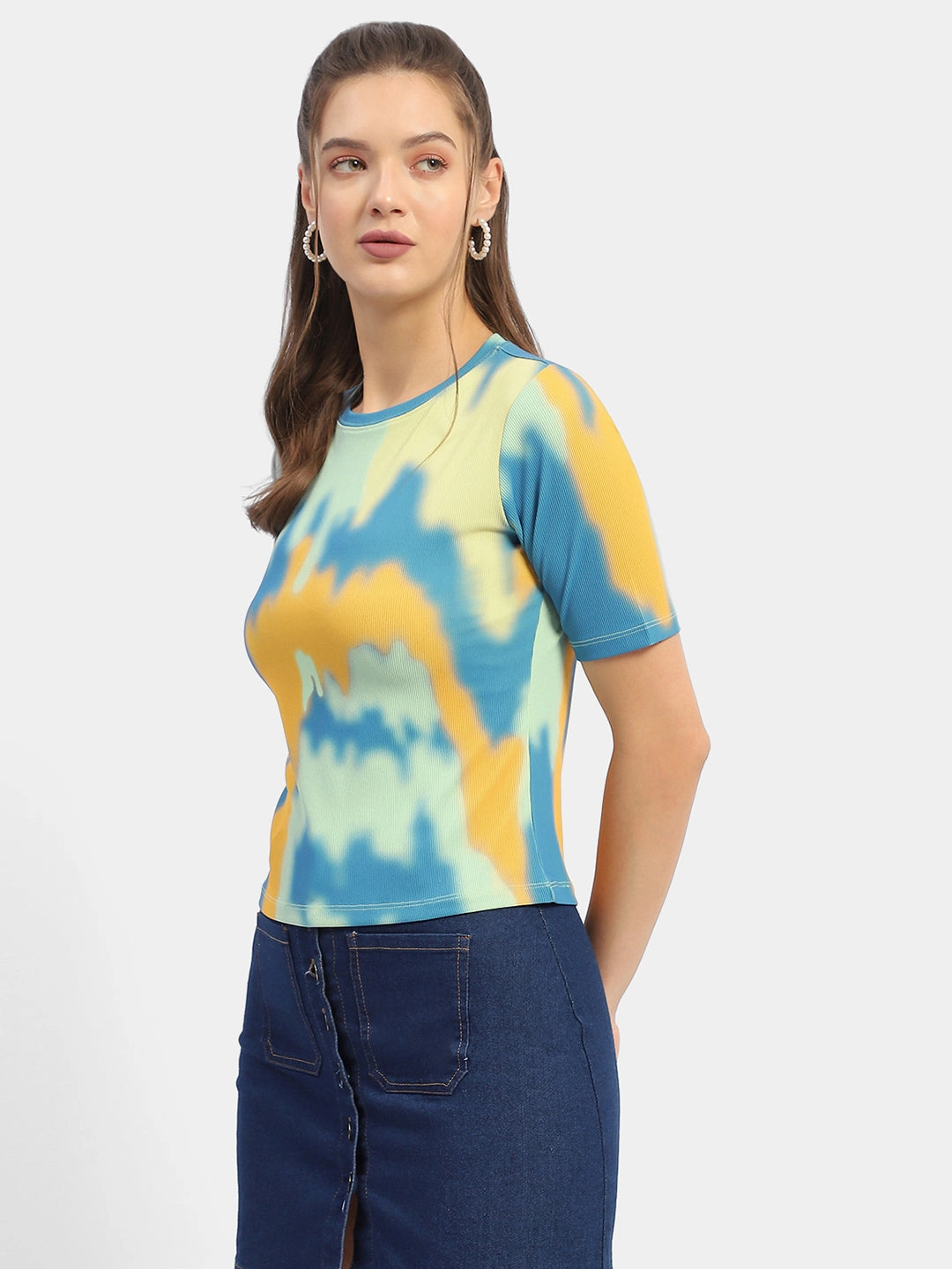Madame Abstract Print Orange Regular T-Shirt WrinkleFreeFabric Active Design