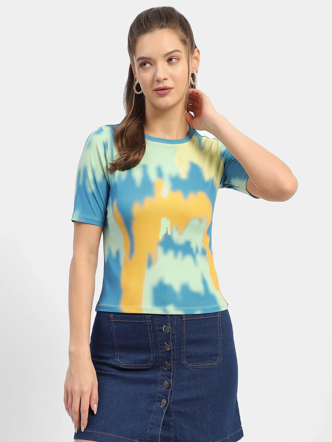 Madame Abstract Print Orange Regular T-Shirt Fit for All Seasons