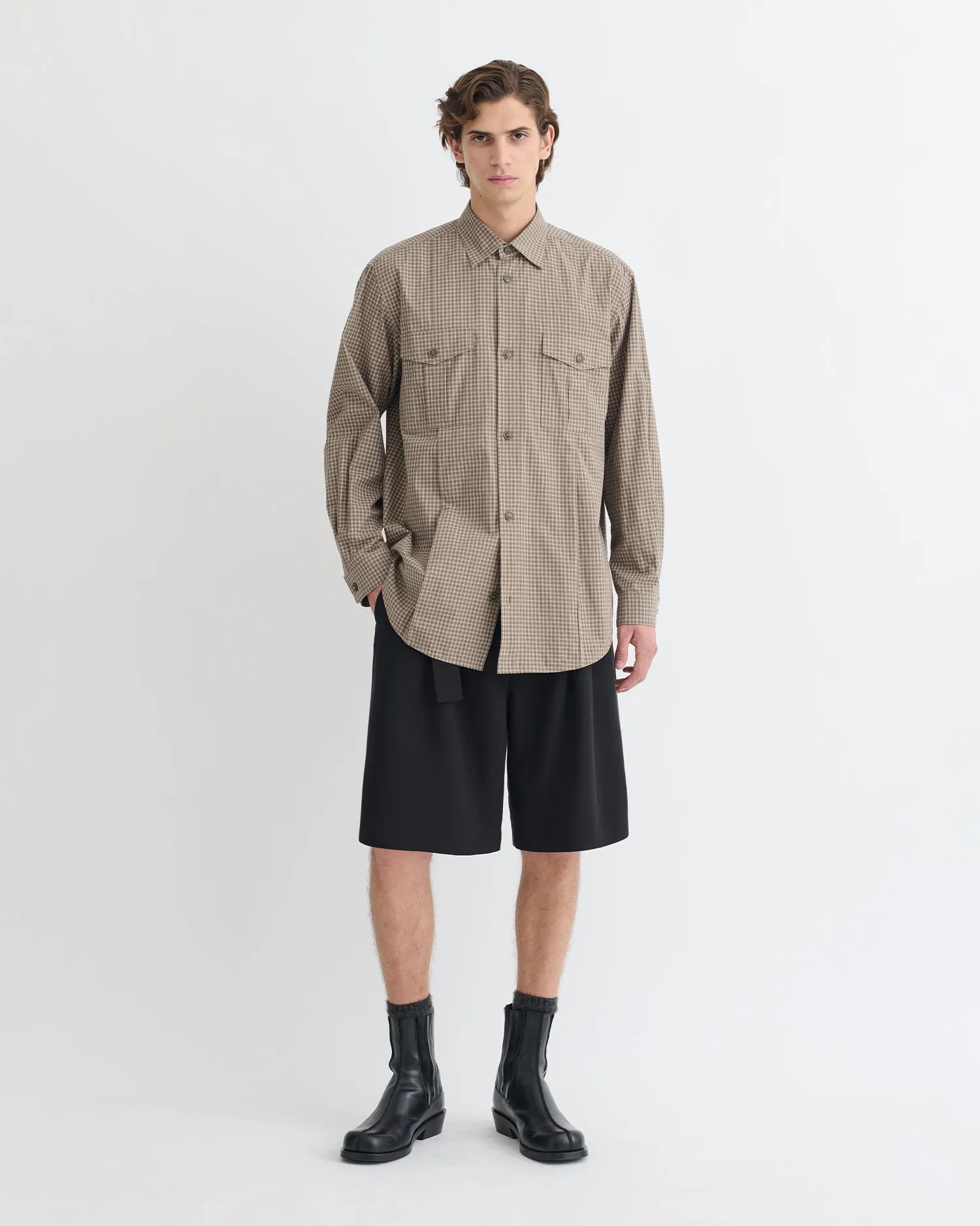 Najib - Checked Shirt - Brown/Creme Compact Storage Feature